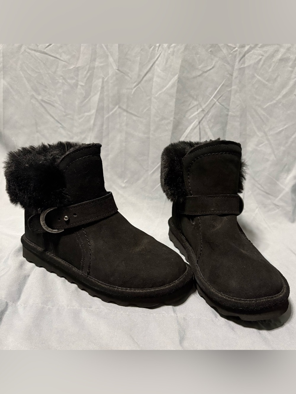 Bear Paw Koko Black Suede Fur-Lined Ankle Boots